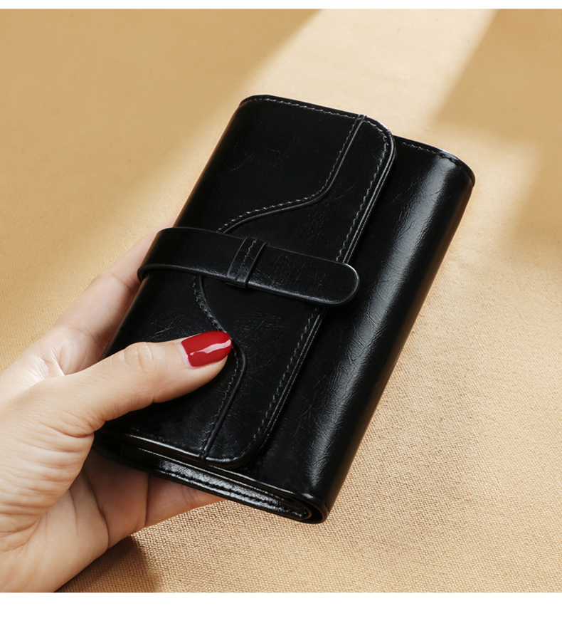 Viney Leather Women's Wallet, Foldable Short Coin Purse, High-End ID Card Holder, Integrated Brand Large Capacity Wallet, Leather Clutch 25