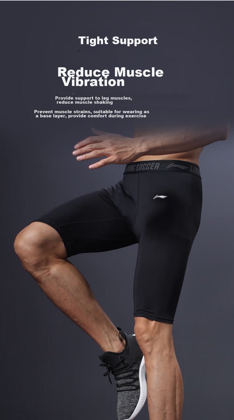 Li-Ning Men's Compression Shorts, Sports Running Quick-Dry Compression Pants, Fitness Underwear, High-Elastic Breathable Knee-Length Shorts, Basketball Training Shorts 3