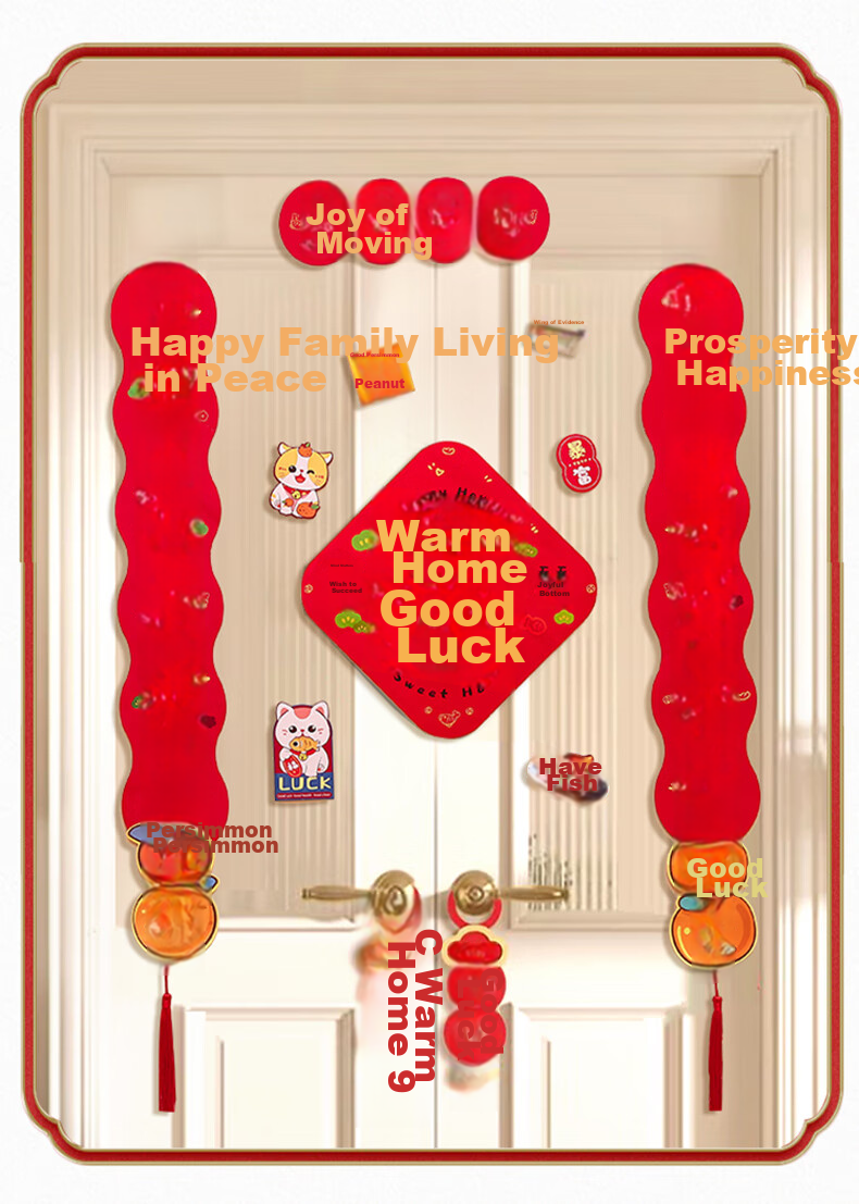 Shicai Housewarming Couplets, Magnetic Moving-In Ceremony Set, Complete New Home Entrance Decoration Kit, Door Stickers for Housewarming 2