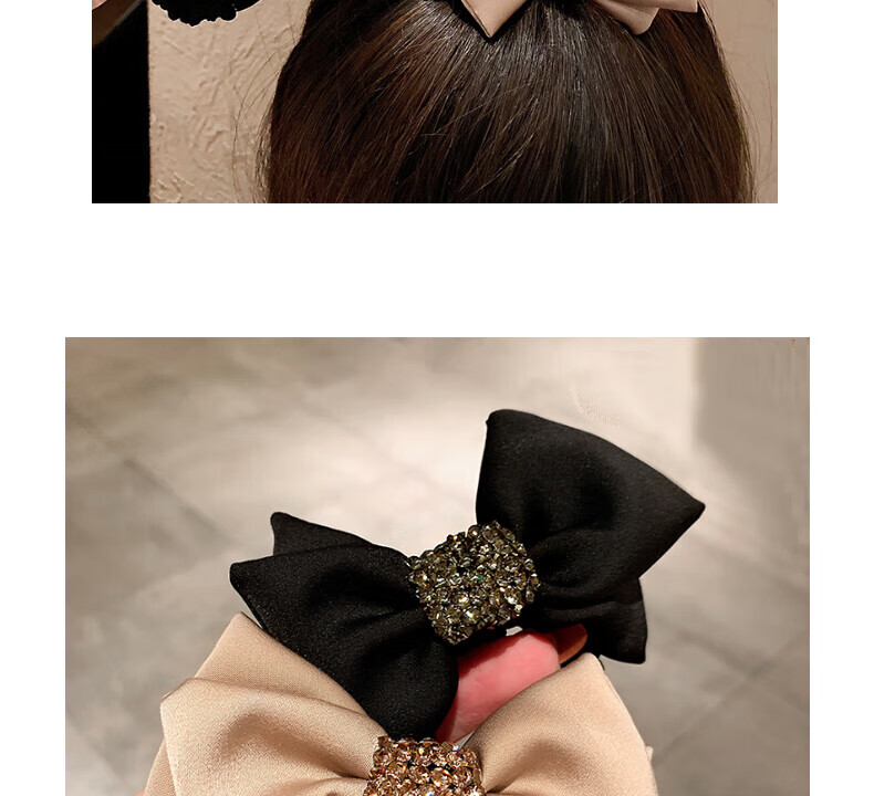 Xiangwan Hair Ties, 2 Pieces French Bow Hair Bands, Elegant Large Hair Ties, Ponytail Hair Bands with Rhinestone Hair Accessories 4