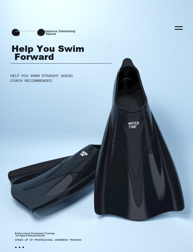 WATERTIME / Shuichuan Swimming Flippers Training Short Flippers Snorkeling Freestyle Adult Children Professional Swimming Equipment XXS 1
