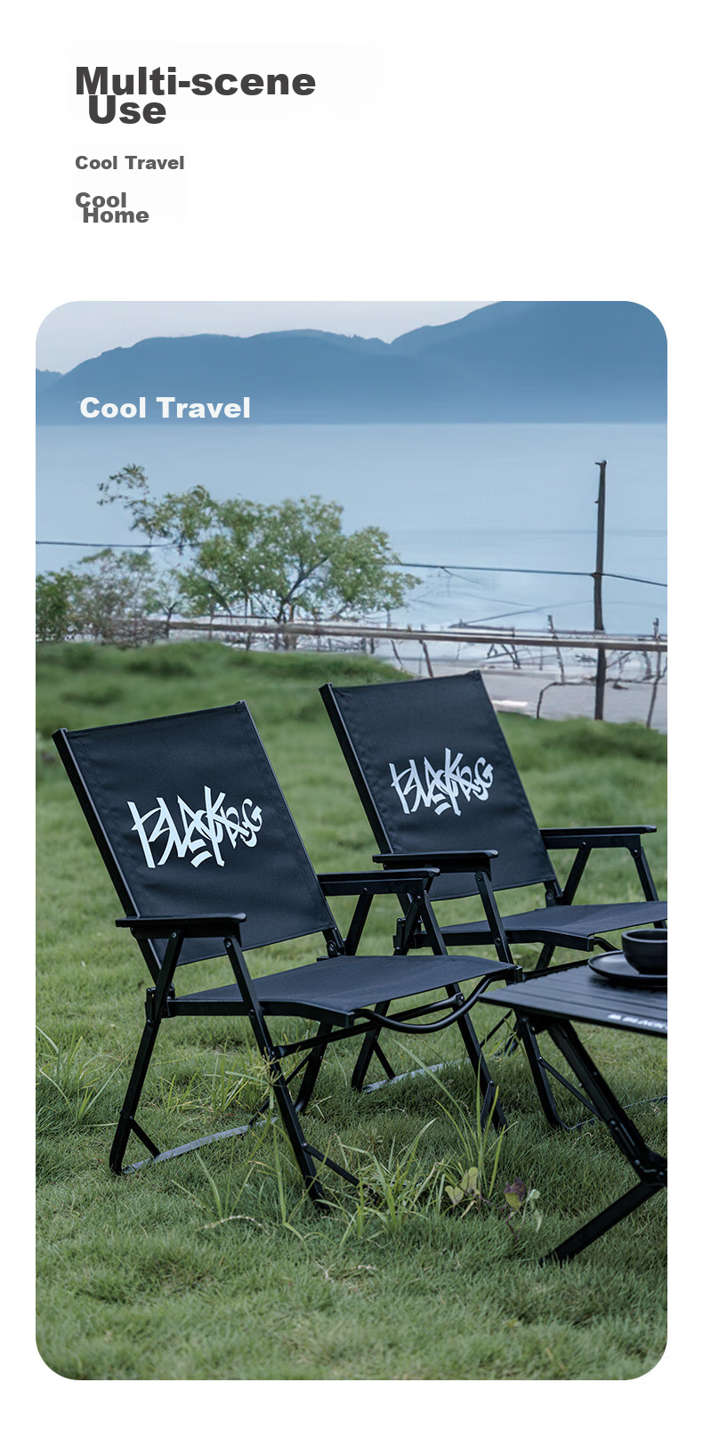 Black Dog Kmit Folding Chair, Single Seat Outdoor Chair with Backrest, Portable Lounge Chair for Leisure Fishing And Beach, Director Chair, Night Black 12