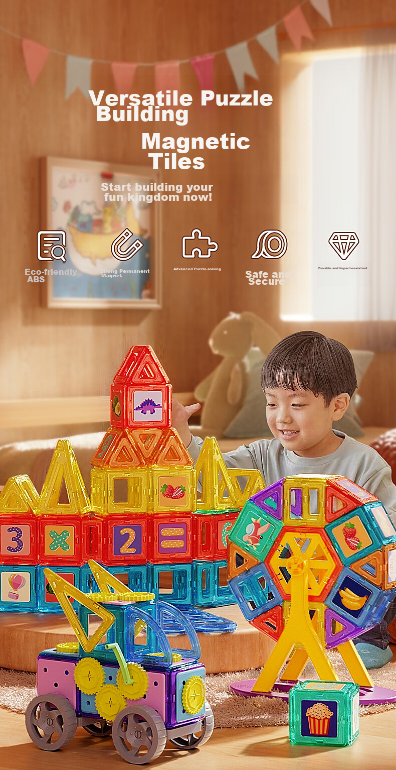 Xingyayoupin Magnetic Tiles, Square Assembly Magnetic Attraction Puzzle Toy, Educational Building Blocks for Boys And Girls, Birthday Gift for Ages 3-6 2