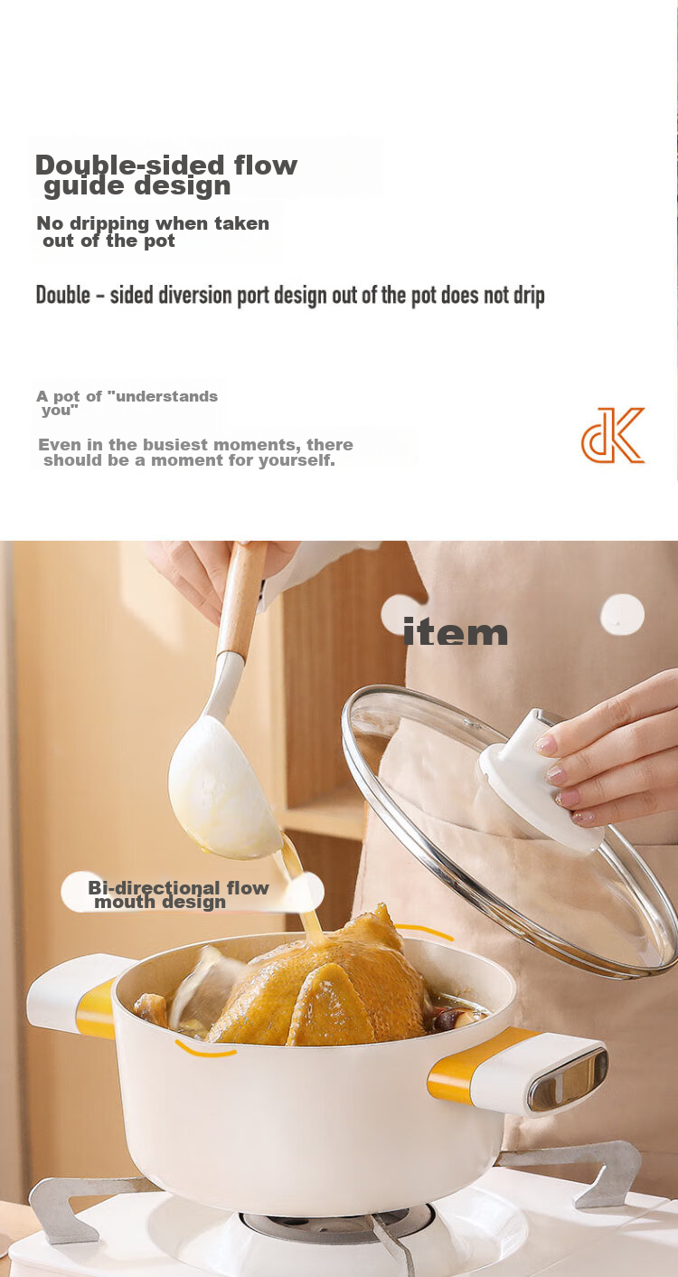 DES LON (DESLON) Enamel Pot for Home Use, Soup Pot, Fine Iron Pot, Micro-Pressure Anti-Spill, Non-Coated, Compatible with Induction Cooker And Open Flame, 6.5L White 7