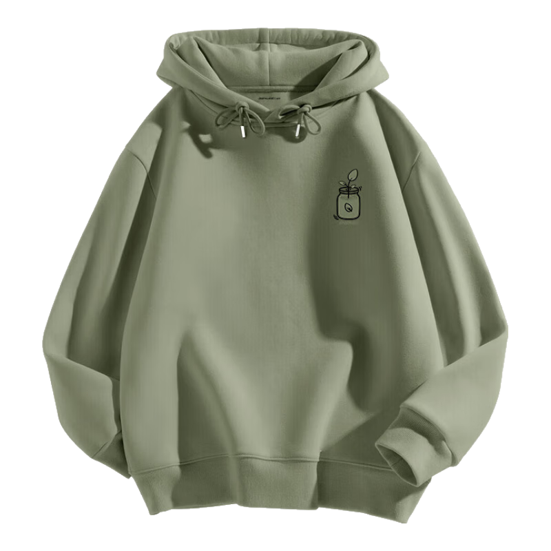 JEANSWEST LIFE Hooded Sweatshirt for Men, Spring And Autumn Heavyweight Trendy Jacket, Casual Green Potted Plant Style, Loose-Fitting Versatile Top for Students