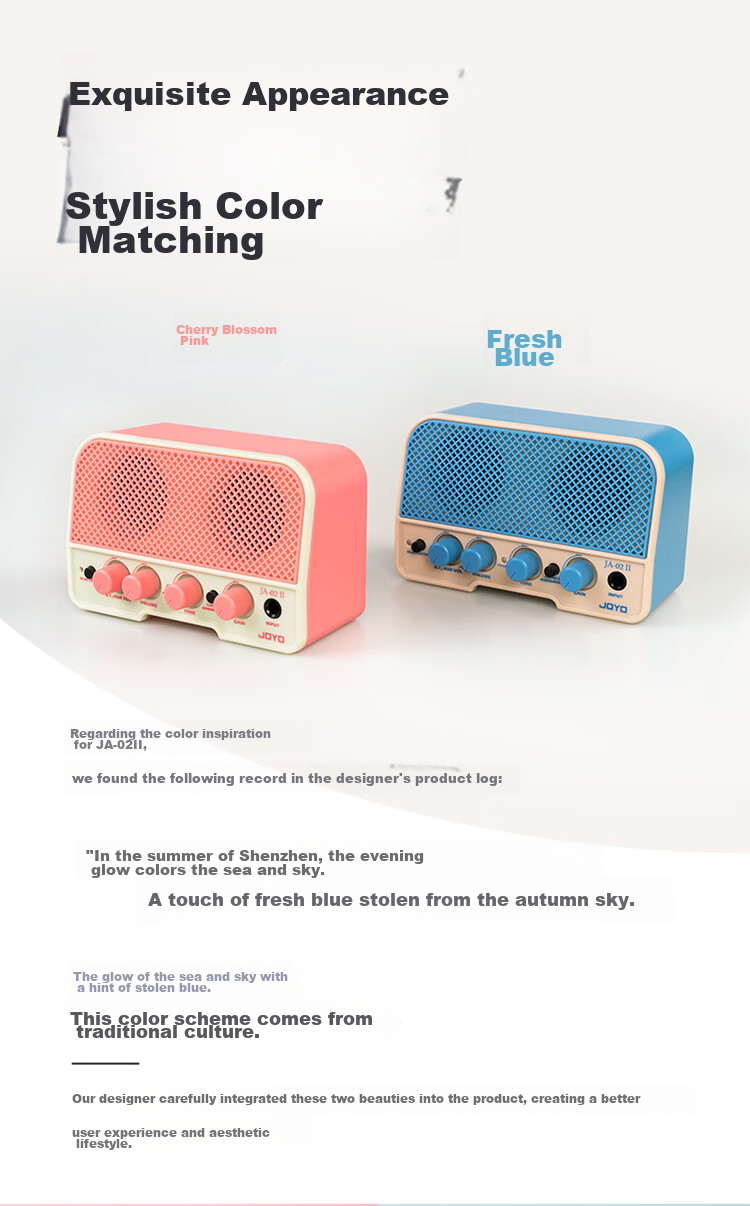 JOYO JA-02II Bluetooth Mini Smart Instrument Speaker, Universal Rechargeable Speaker for Ukulele And Guitar, Haitian Sky 2