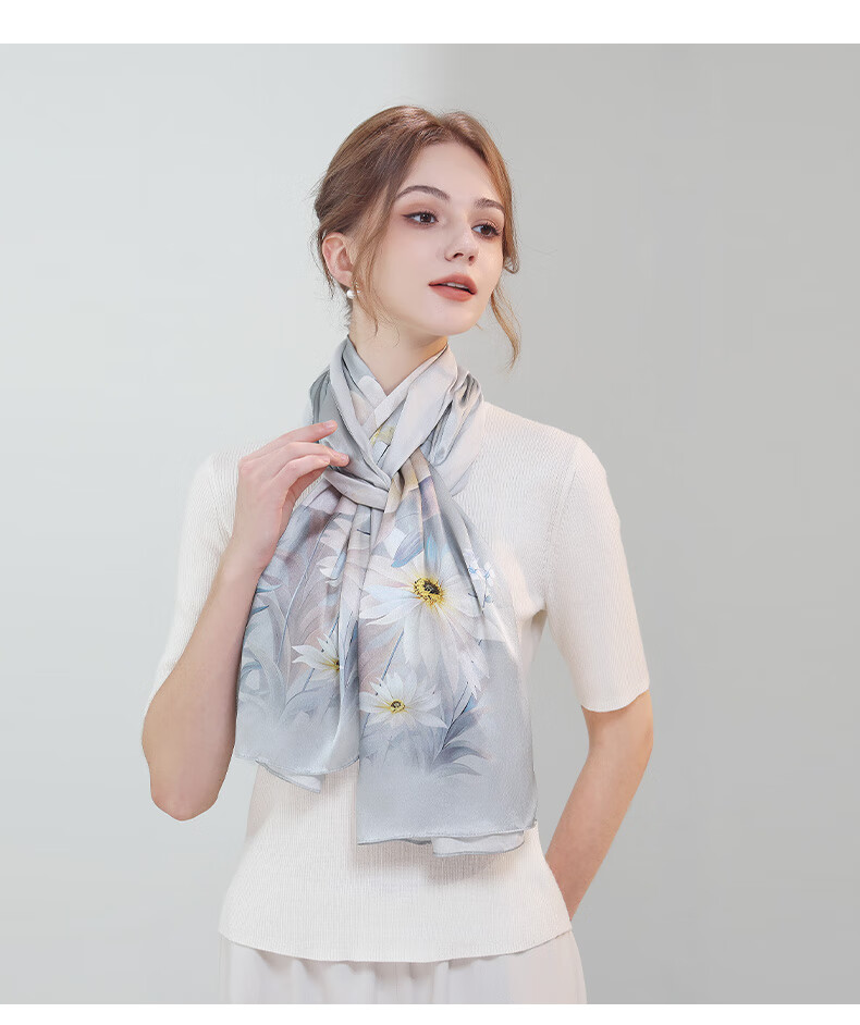 Hangsilu Silk Scarf for Women, Chinese Style Mulberry Silk Shawl Wrap, Elegant Practical Birthday Gift for Wife Or Mother 16