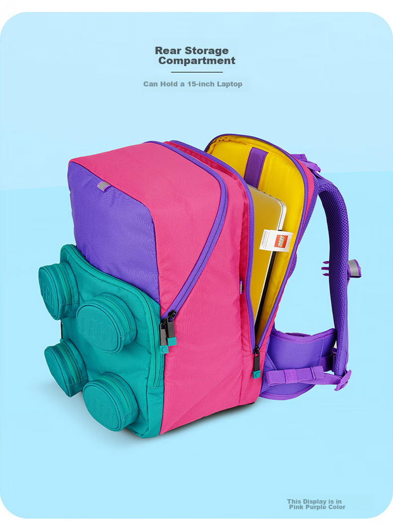 LEGO Backpack for Elementary School Students Grades 1-5, Adjustable Shoulder Bag with Double Compartments, Foldable, Pink Unicorn Design, Model 20209 12
