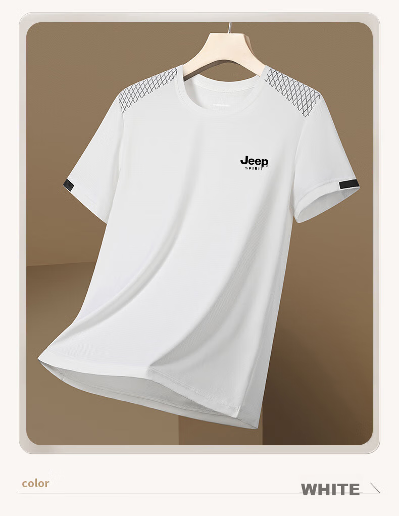 JEEP SPIRIT Men's Short-Sleeve T-Shirt, Summer Half-Sleeve, Ice Silk Quick-Dry Round Neck, Casual Comfortable Breathable, Black, XL 13