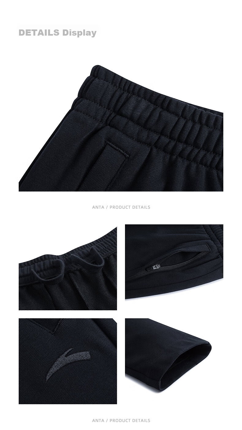 Anta Fleece-Lined Warm Men's Straight-Leg Sweatpants Spring Knit Outdoor Running Trousers Casual Pants 28