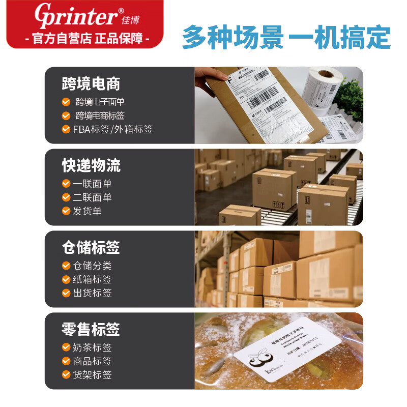 Gprinter GP-1324D Thermal Label Printer, USB Version, E-Commerce Cross-Border One-To Express Delivery Label Sticker, Clothing Retail Warehouse Logistics Office Printing Barcode Machine