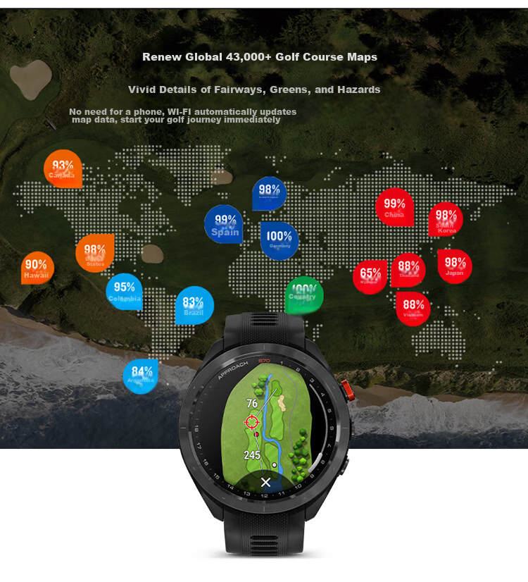 GARMIN Approach S70 Midnight Black Golf Heart Rate Running Outdoor Sports Smartwatch Birthday Gift 5