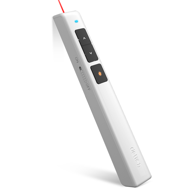 Deli Laser Pointer, 360-Degree Page-Turning Control, Presentation Clicker, PPT Page-Turning Tool, Laser Page-Turning Pen, Teacher's Page-Turning Pen, Cat Teaser Pen with Red Light, White, 2802