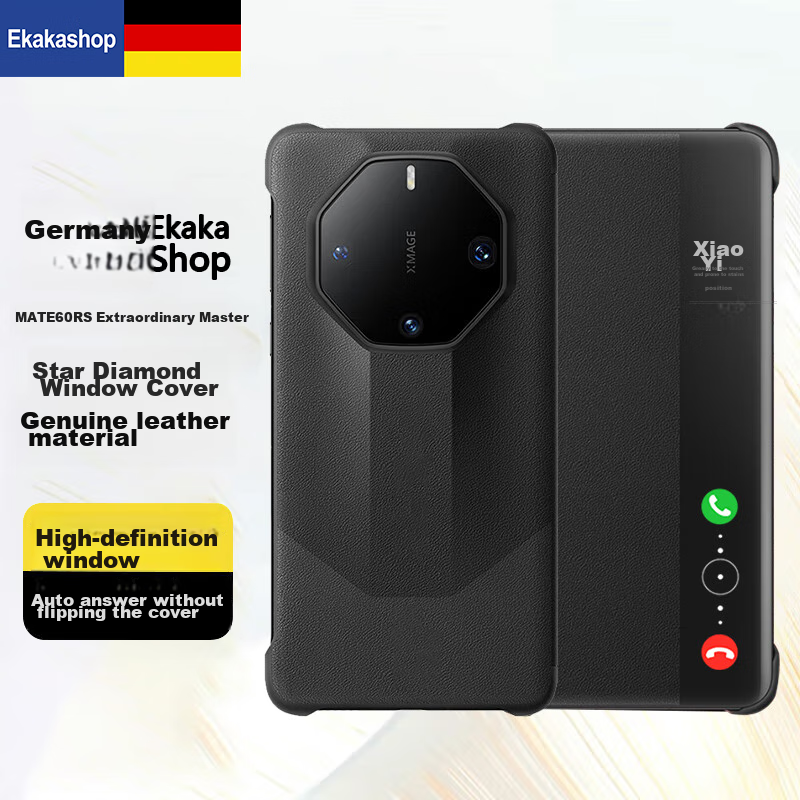 Чехол-книжка Ekakashop для Huawei Mate 60 RS, Smart View Flip Cover, из натуральной кожи, с полной защитой от падения, Xuan Black