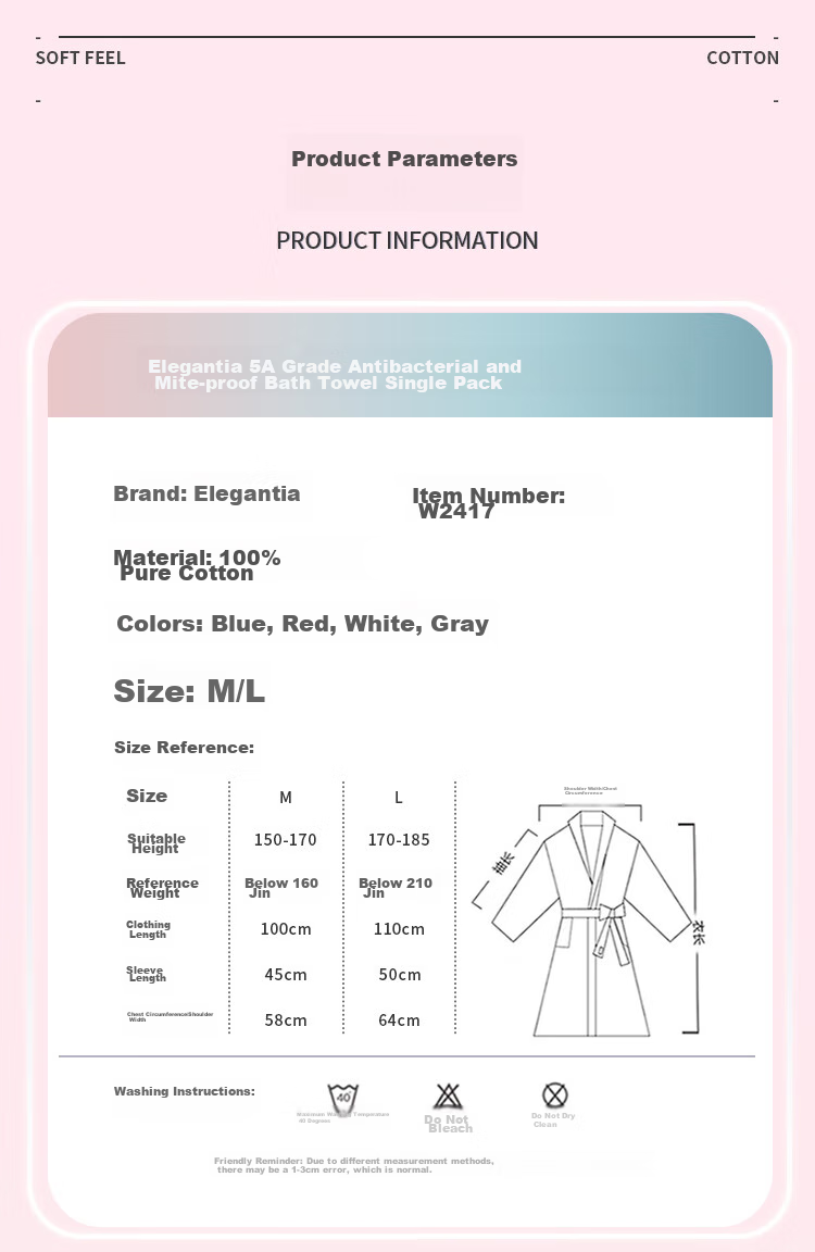 Grace Antibacterial And Anti-Mite Home Bathrobe, Pure Cotton Waffle Pattern Sleepwear for Men And Women, Five-Star Hotel Comfortable Absorbent Couple's Bathrobe 2