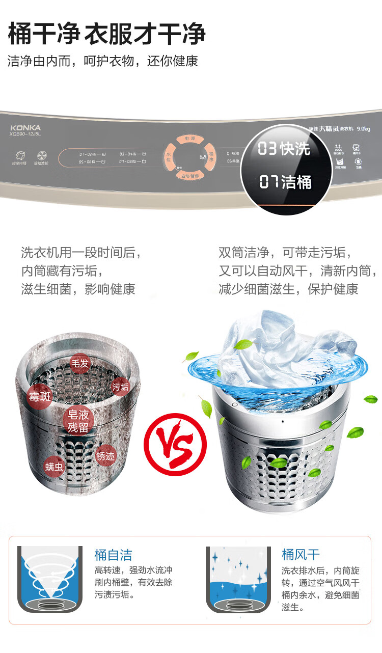 康佳 全自动波轮洗衣机 9KG 图5