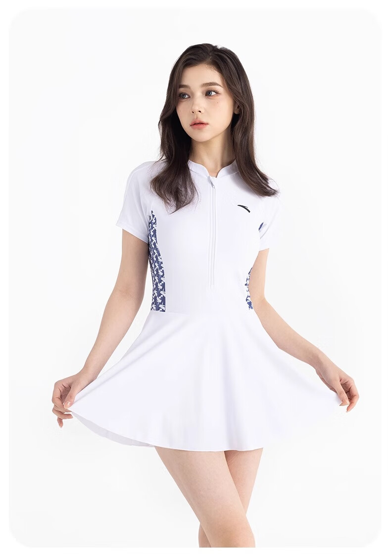 ANTA One-Piece Swimsuit for Women, Hot Spring Swimwear, New Style Skirt Design, Slimming for Curvy Figures, Tummy Control, Conservative, Plus Size, White, Size M 15