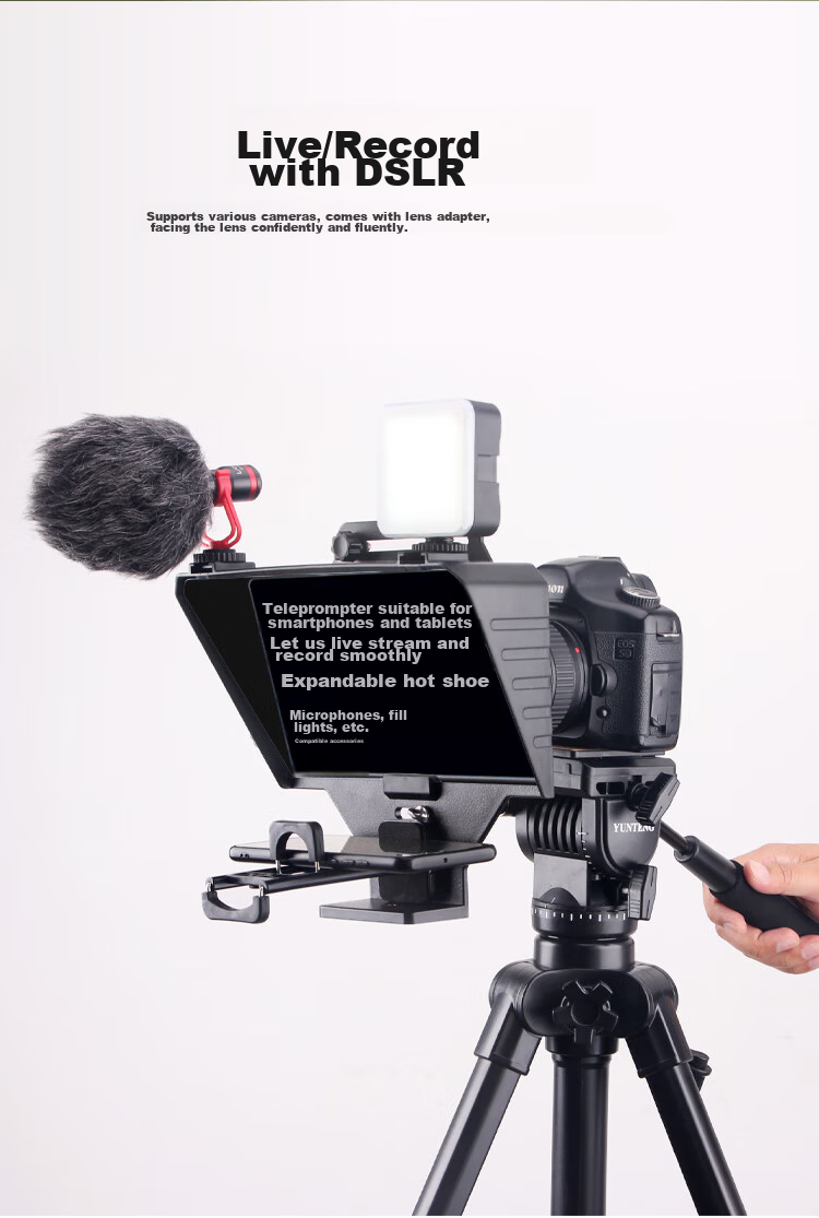 LATZZ Live Streaming Teleprompter Large Screen for Mobile Phones, Tablets, IPads, DSLR Cameras, Mirrorless Cameras Portable Teleprompter for On-Air Reading, Video Recording, Outdoor Live Streaming Interviews with Subtitle Prompter 9