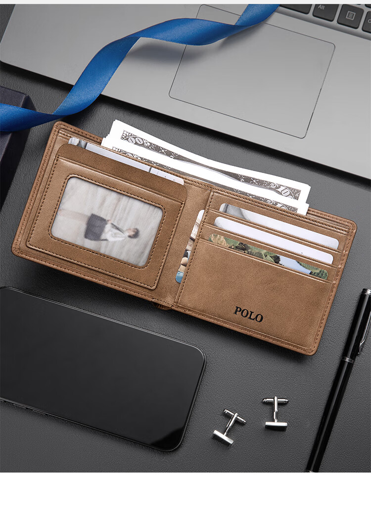 POLO Wallet for Men, Top-Grain Leather Billfold with Multiple Card Slots, Driver's License Holder, Short Bifold Wallet, Gift Box, Birthday Present 3