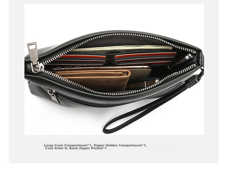 MEXICAN Men's Clutch, Top-Grain Leather Handbag, Multi-Card Slots, Zipper Envelope Bag, Wallet Clip, Birthday Gift for Me 8