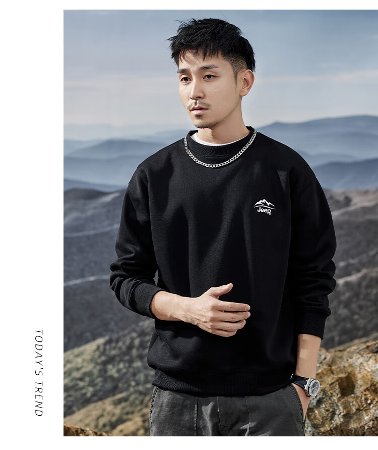 JEEP Spring And Autumn Round Neck Sweatshirt for Men, Loose Casual Sports High-End T-Shirt Top Outerwear 20