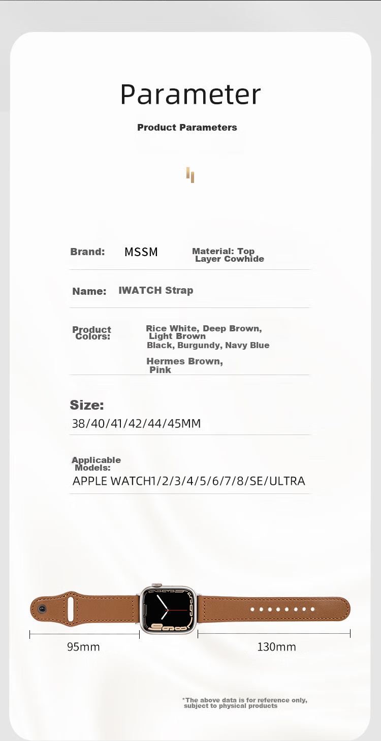 MSSM Leather Watch Strap Compatible with Apple Watch, Swift Cowhide Band for IWatch S12/11/ultra4/S10/9/SE3 - Brown 44-49 2