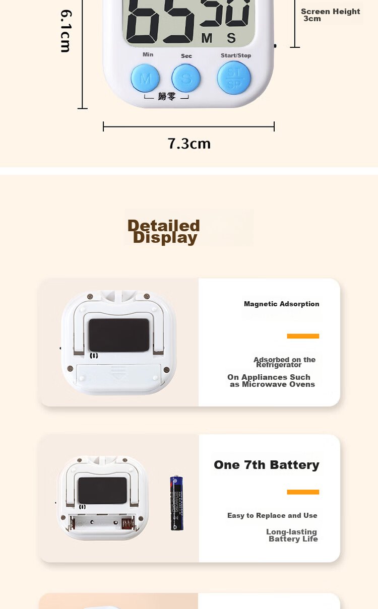 BJ Timer, Study Time Management Timer, Kitchen Multifunctional Baking Electronic Countdown Timer, Magnetic Desig 10