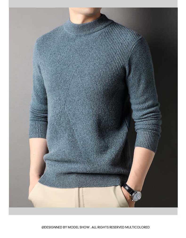 Hengyuanxiang Men's 100% Pure Wool Sweater, Thick Knit Pullover for Autumn And Winter, Round Neck Base Layer, Knitted Sweater 20