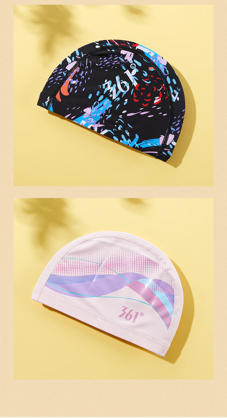 361° Adult Swim Cap Fashion Trendy Professional Comfortable Long Hair Swimming Cap Unisex Fabric Black 12