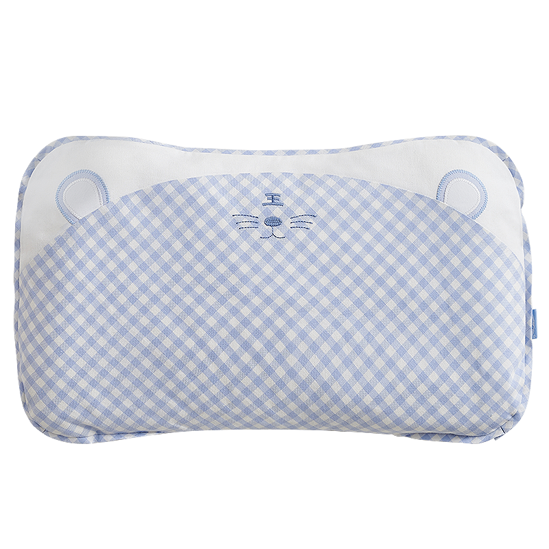 Liangliang Baby Pillow Shaping Pillow for 0-3 Years Old, Newborn Anti-Flat Head, Round Head, Antibacterial Children's Pillow with Blue Plaid (Single Pillowcase)