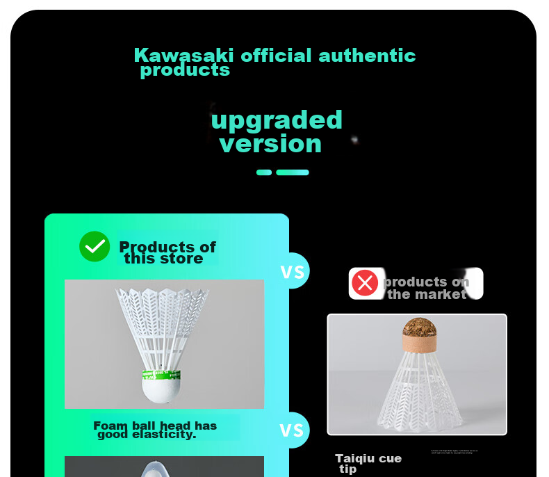 KAWASAKI Badminton Nylon Shuttlecocks, Durable Night-Luminous Fluorescent LED Lighted Nylon Shuttles N10PRO (Set of Four) 3