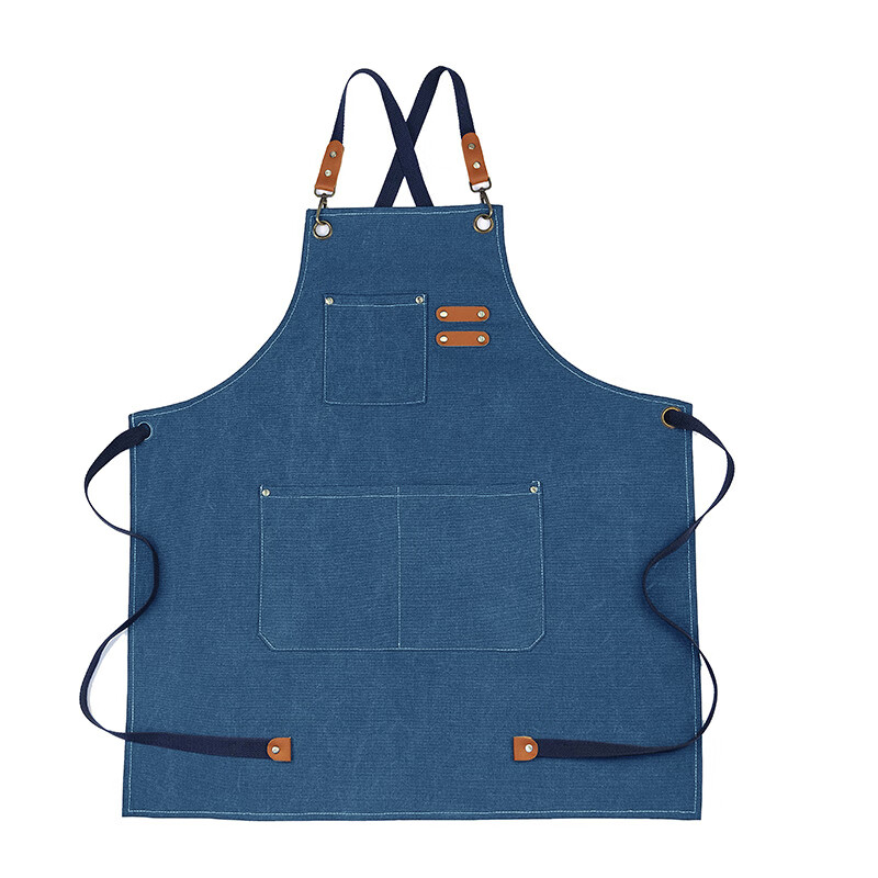 Canjiangjun Fashion Home Apron, Stain-Resistant And Oil-Proof Canvas, Thickened And Wear-Resistant, for Restaurant, Hairdresser, Bubble Tea Shop Work Uniform, Blue