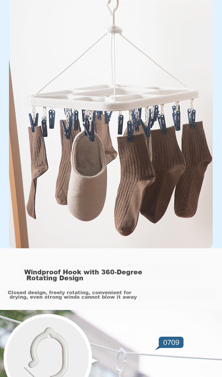 CHAHUA Clothes Hanger with Clips, Foldable Drying Rack, Children's Socks And Underwear Drying Rack, 24 Hooks, Large Size 1