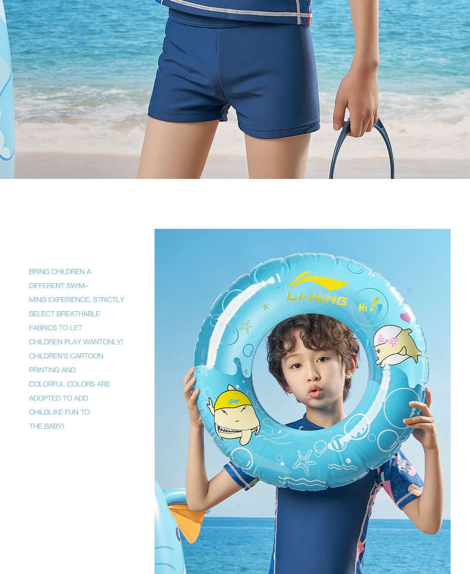 Li-Ning Children's Swimwear, Boys And Girls Two-Piece Swimsuit, Sun Protection Surfing Suit, Comfortable Breathable Beach Hot Spring Swimwear, 671 Dark Blue, Size 130 10