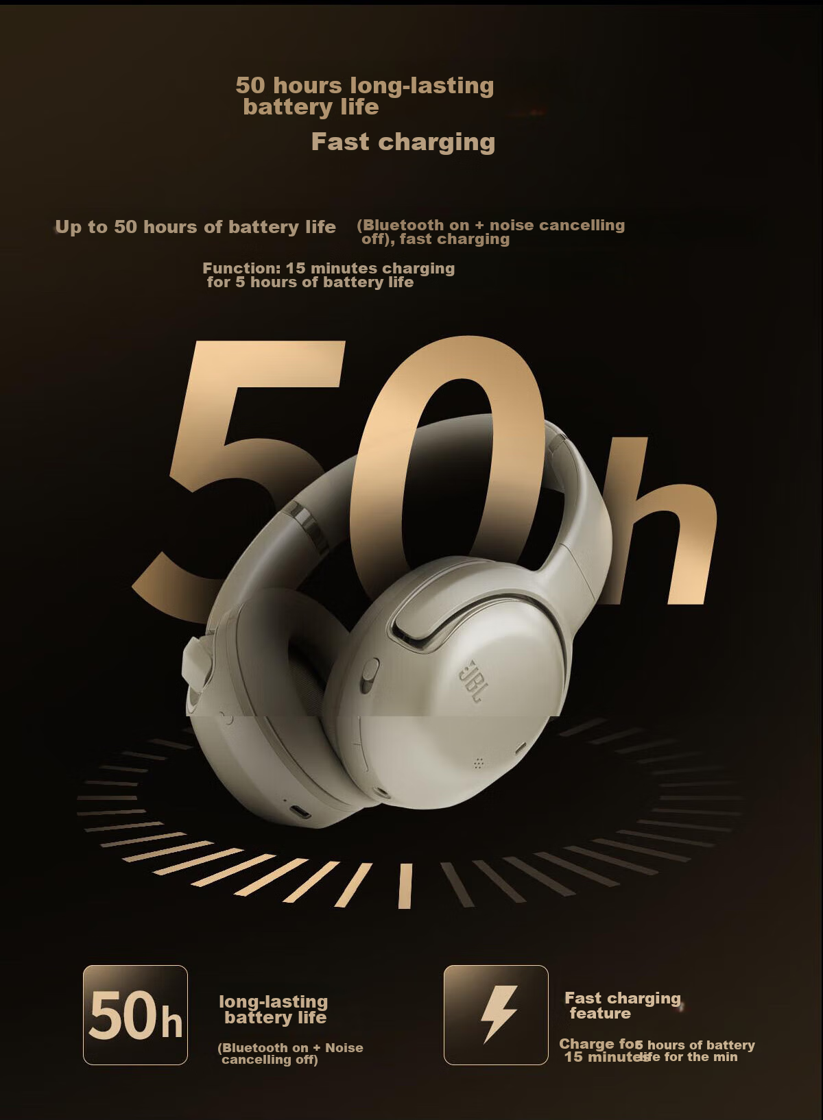 JBL TOUR ONE M2 Wireless Bluetooth Headphones, Long Battery Life, Active Noise Cancellation, Hi-Res Certified, Music Earphones, High-End Travel Commuter Headset, Champagne Gold 14