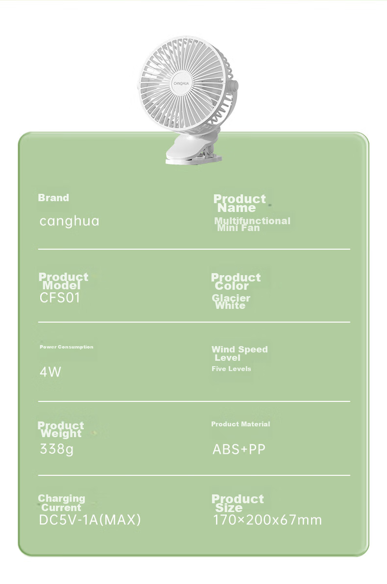 CangHua Desktop Fan, Small Fan, New Ultra-Quiet Air Circulator, Long Battery Life, Portable Clip-On, Car Cooling, Office, Student Dormitory Bed Hanging [Plug-In Version] 14
