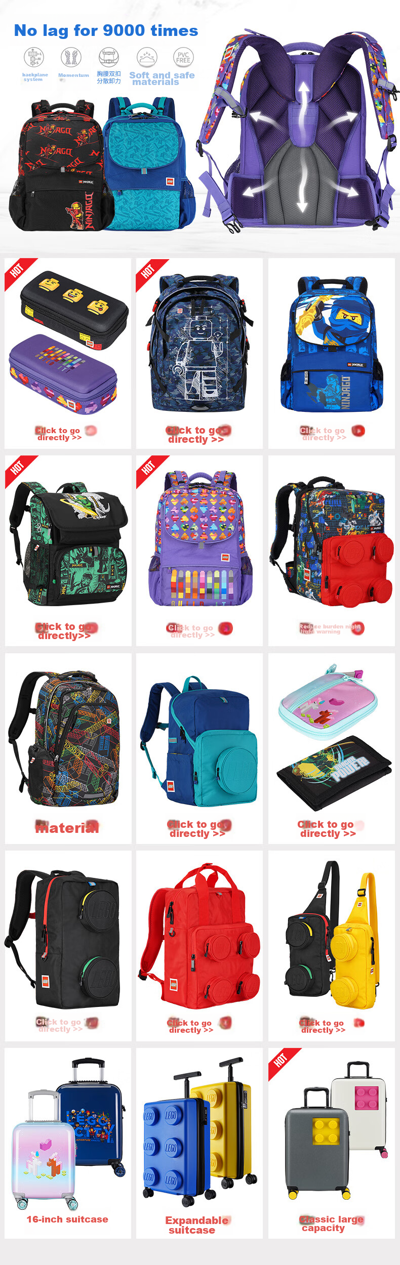 LEGO Backpack for Elementary School Students Grades 1-5, Adjustable Shoulder Bag with Double Compartments, Foldable, Pink Unicorn Design, Model 20209 1