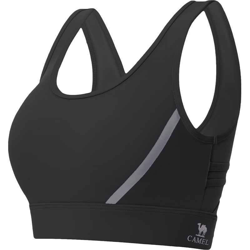 CAMEL High-Intensity Support One-Piece Cup Sports Bra Fitness Bra Y0S1VLZ601A, Black, XL