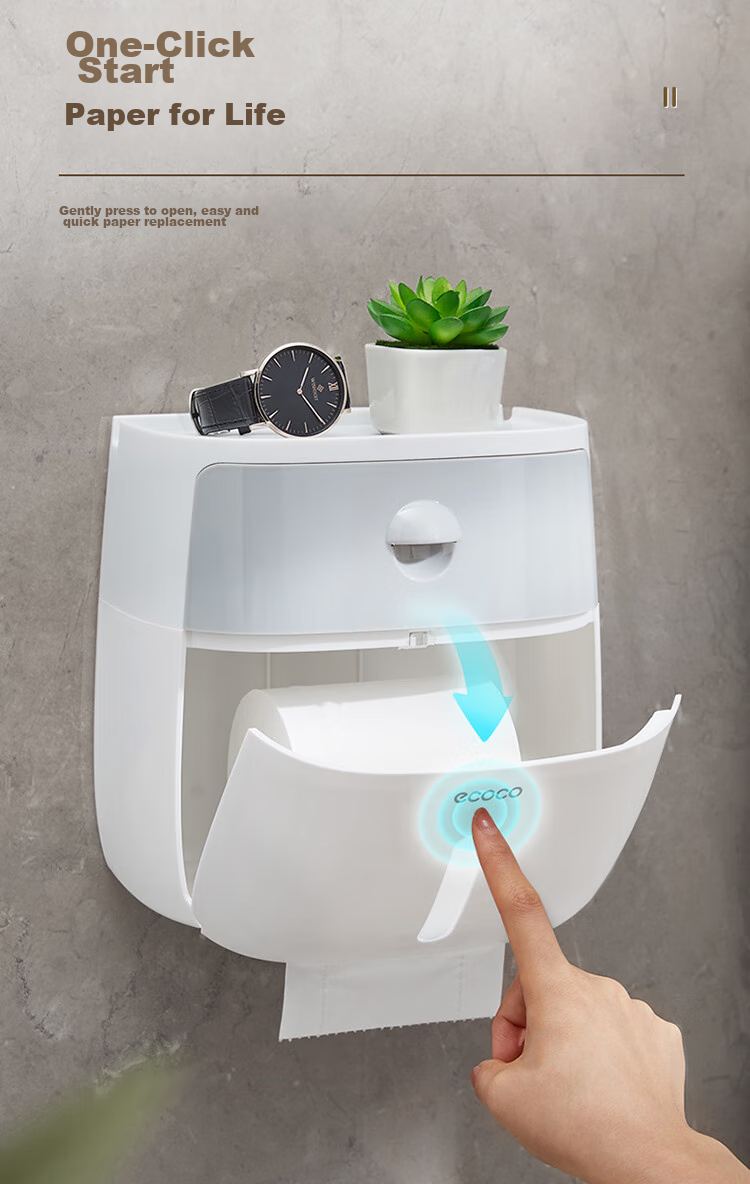 Ecoco Double-Layer Large Capacity Bathroom Tissue Box Storage, Wall-Mounted High-End Waterproof Toilet Paper Holder 3