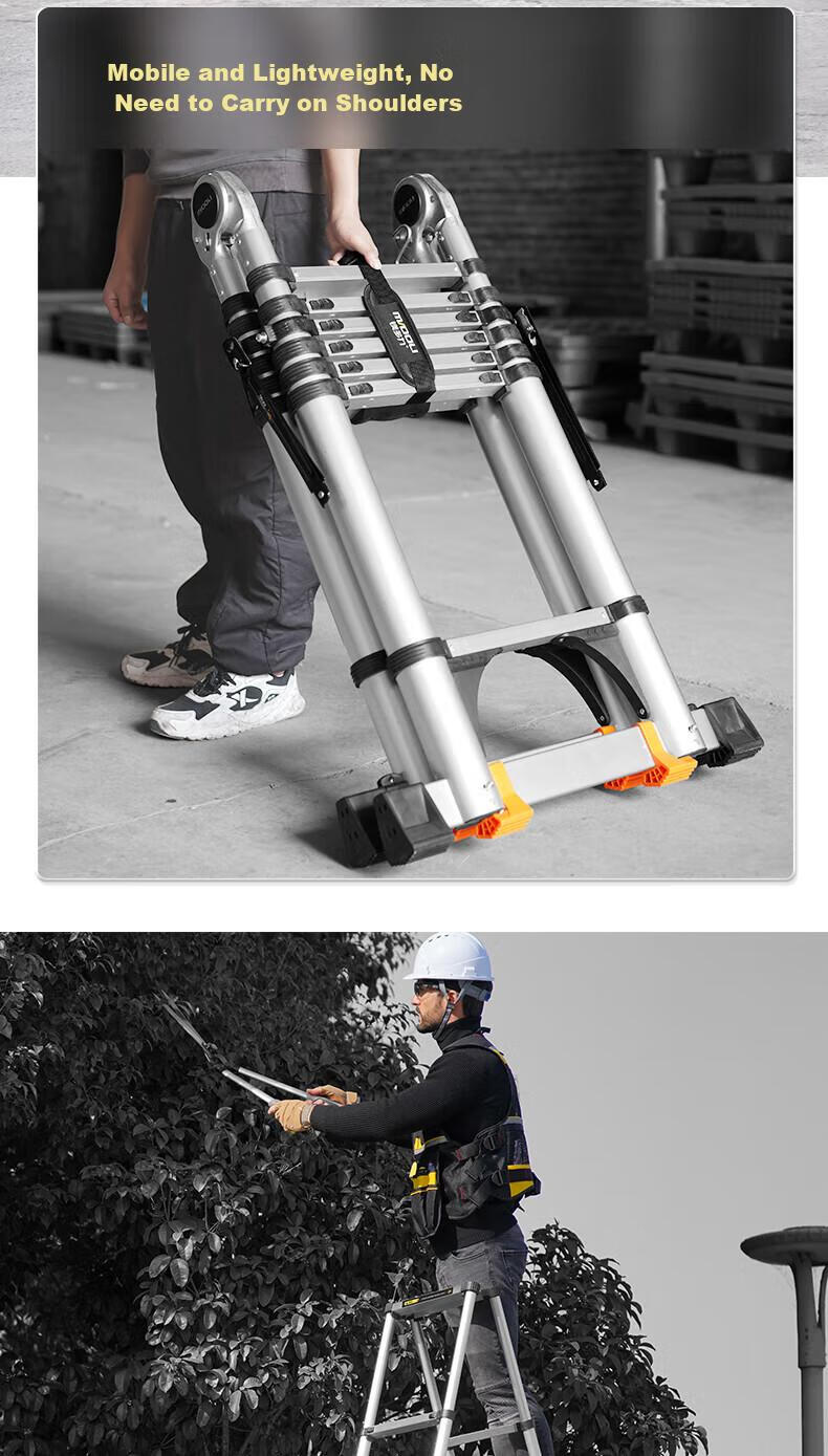 Midoli Telescopic Ladder, Household A-Frame Ladder, Aluminum Alloy Thickened Folding Ladder, Telescopic Engineering Ladder, A-Frame Ladder, 4.65 Meters 14