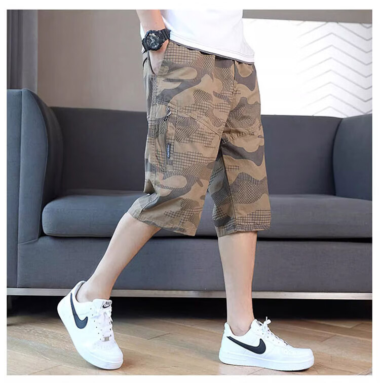 JEEP SPIRIT Men's Workwear Shorts Summer Loose Casual Pants Straight Leg Cotton Cropped Camouflage Light Gray 5XL 11