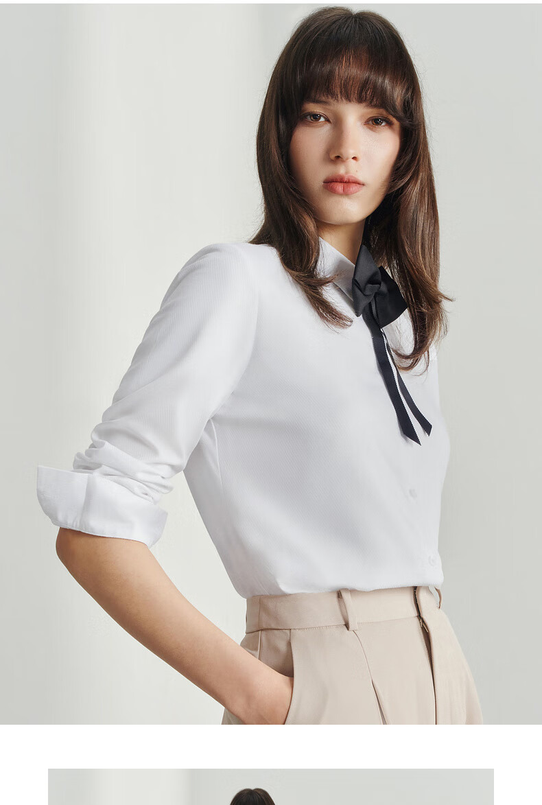 G2000 Mall-Matching Detachable Bow Tie Top Long-Sleeve Shirt 41223023G2, White, Size 34 11