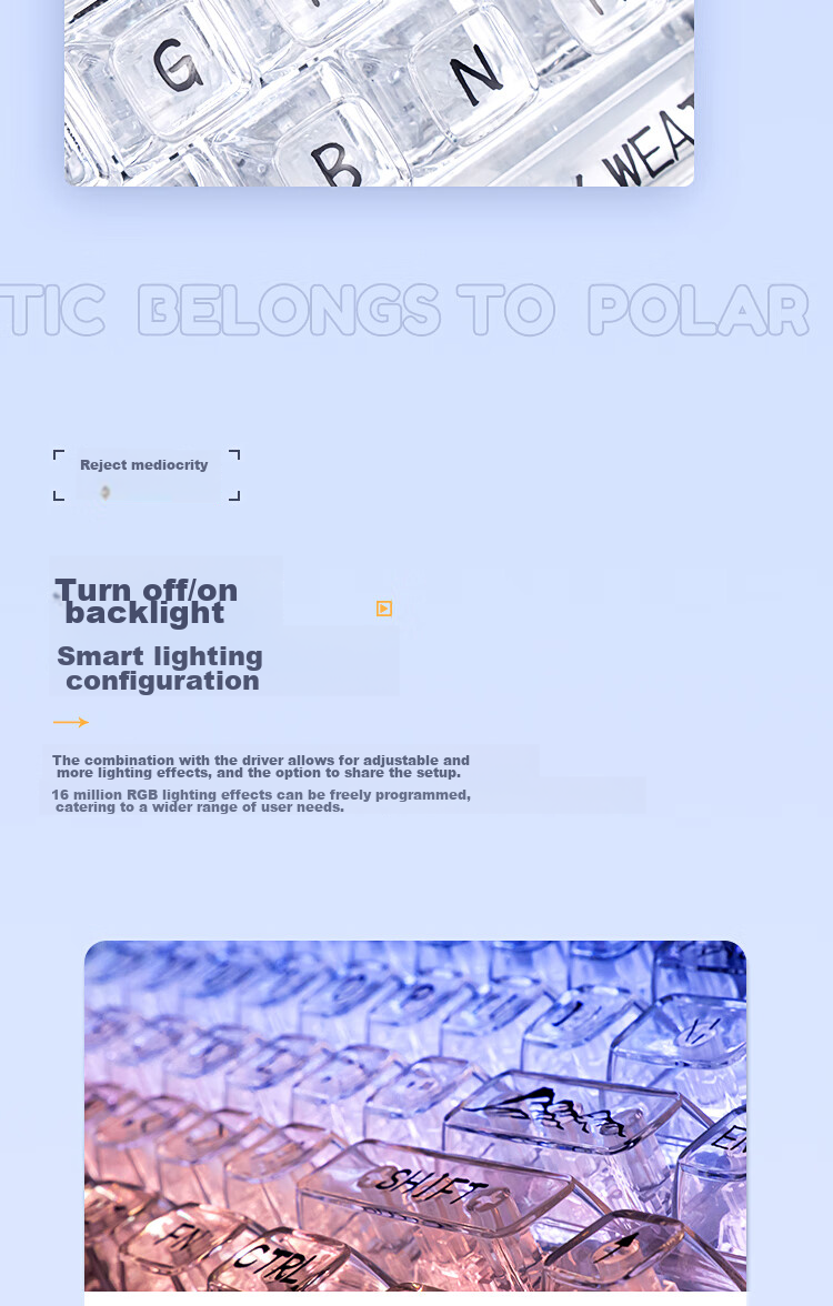 CoolKiller CK68 Polar Bear Wired/wireless/blue Toed Three-Mode Transparent Customizable Mechanical Keyboard, Ice Blade Switches, Linear Switches 11