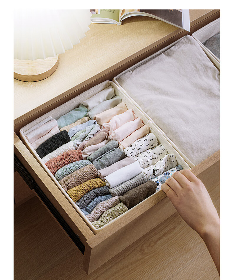 Jicang Wardrobe Storage Box, Home Fabric Drawer-Style Divided Storage, Underwear Organizer Box for Lingerie And Socks, Large Size 5