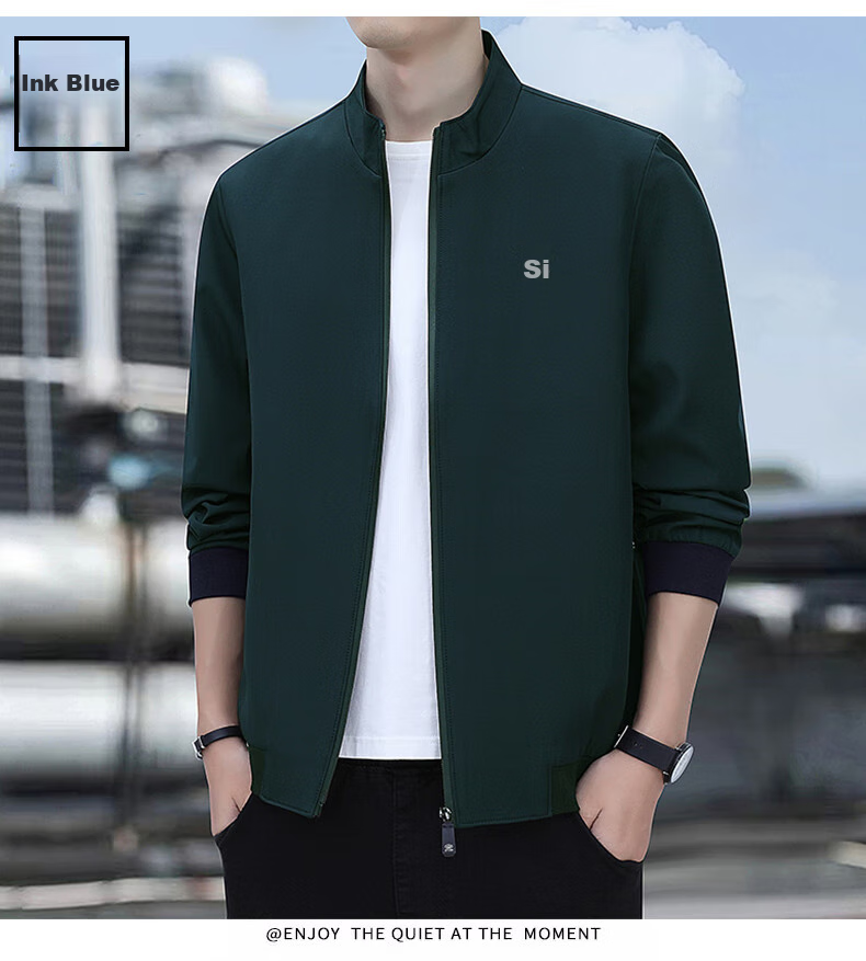 ROMON Jacket for Men, Autumn Outerwear, Stand-Up Collar Executive Business Jacket, Versatile Commuter Menswear ZH606 Black L 15