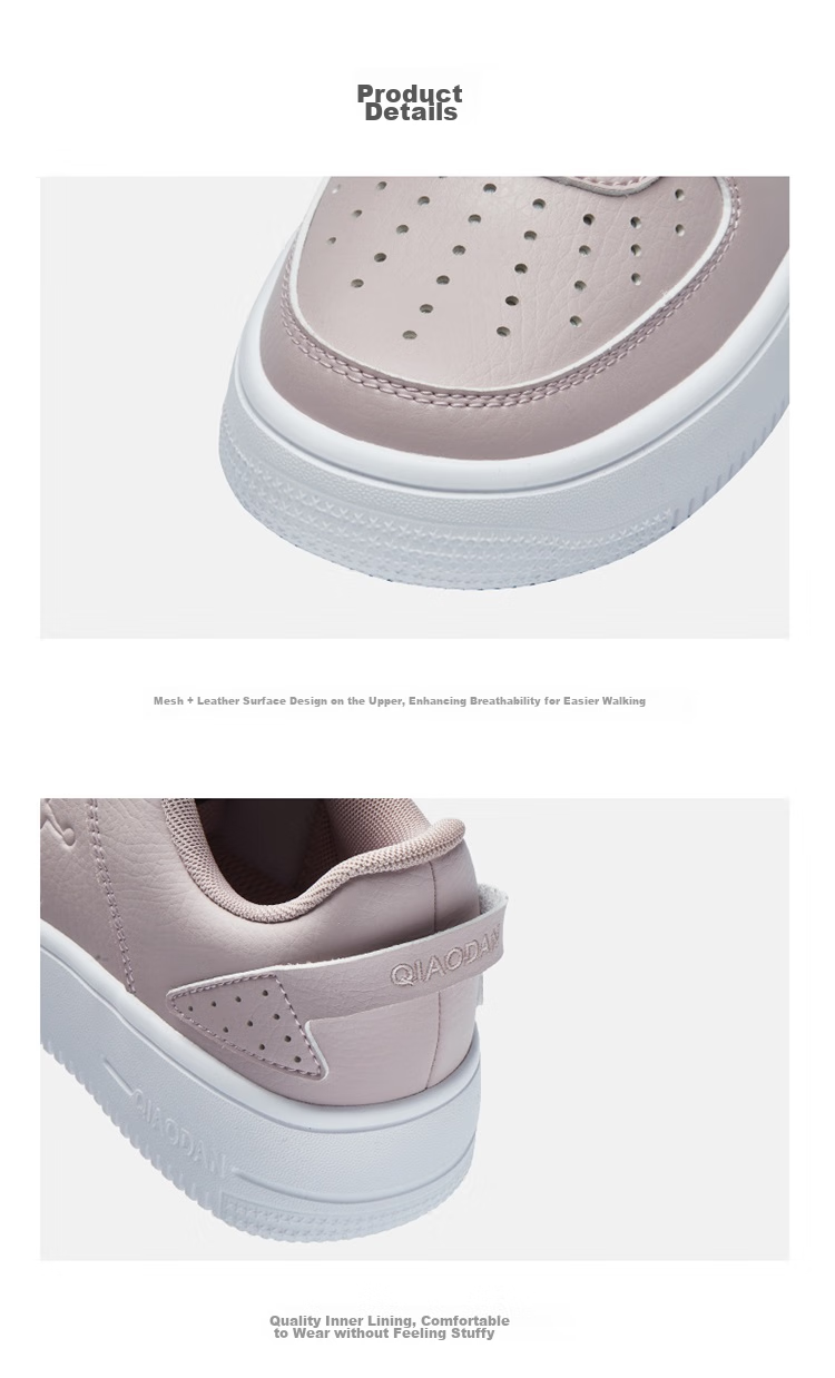 QIAODAN Women's Sneakers, Breathable Summer Sports Shoes, Casual Trendy Air Force One Style, Thick-Soled Height-Increasing White Shoes 20