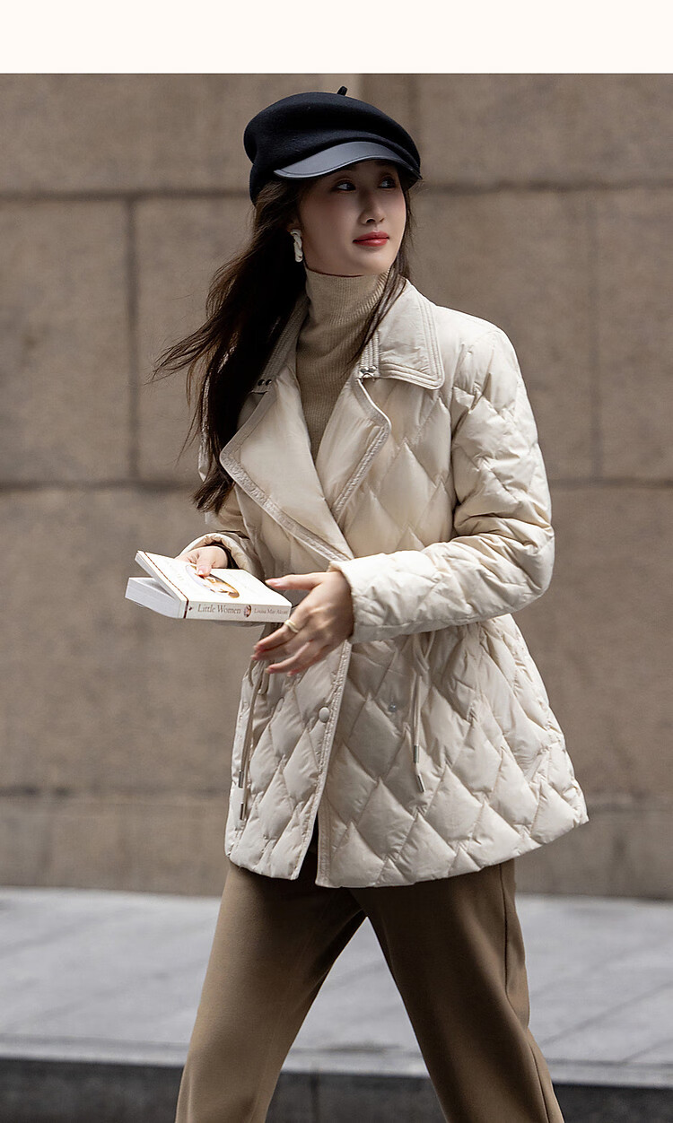 Dme [Warm And Cozy] Winter Lightweight Fluffy 90% Duck down Jacket with Elegant Lapel Collar And Short Style Women's Coat 21