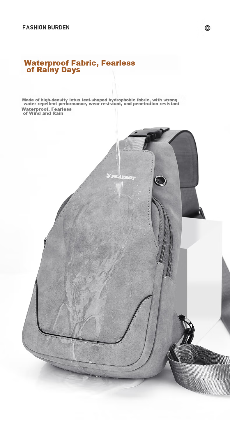 PLAYBOY Shoulder Crossbody Bag for Men, Large Capacity Multifunctional Chest Bag, Casual Backpack, Portable Travel Phone Bag, Gray 5