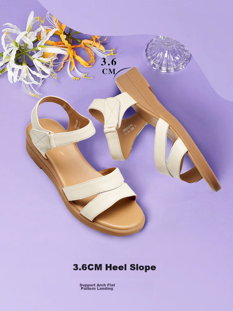 RED DRAGONFLY Genuine Leather Mom Sandals, Summer Comfortable Soft-Soled Shoes for Middle-Aged And Elderly, WTK23336, Beige, Size 35 3