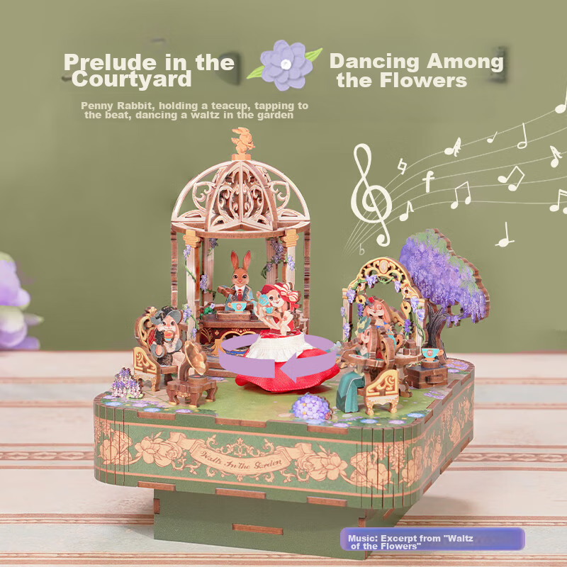 Tongqu Flower Dance Music Box Assembly Building Blocks Toy, Puzzle Musical Interlocking Model Ornament, Birthday Gift for Girls